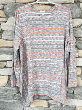 J.Jill Pure Jill Striped Sharkbite Tunic Top XL Asymmetric Gray Coral Knit